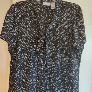 Women's Liz Claiborne Black and Gold Polka Dot Top